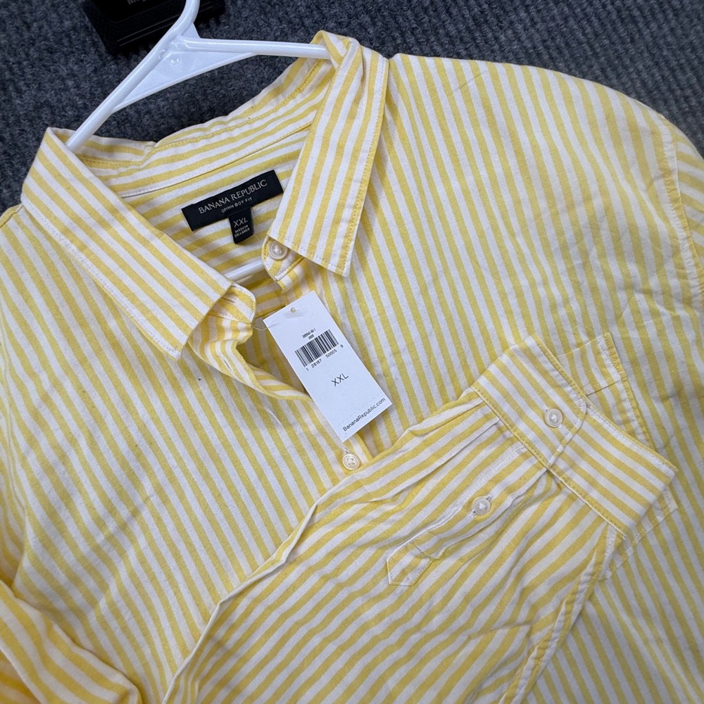 Banana Republic Button Down Women XXL Yellow New Stripe Quinn Boy Fit Shirt